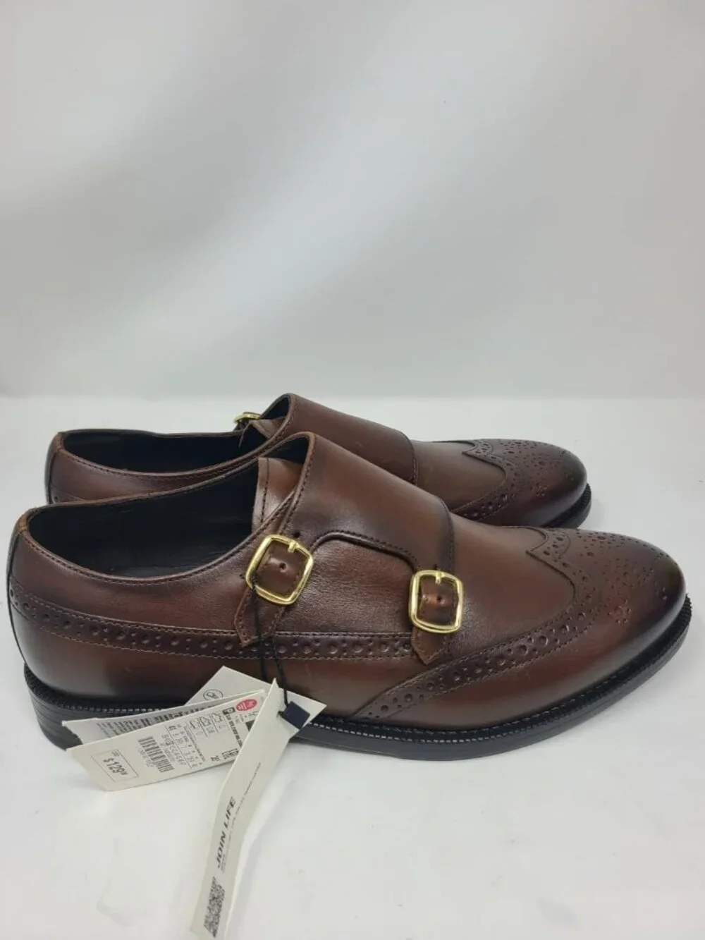 Zara Leather Double Monk Strap Shoes Size 8 2408/920